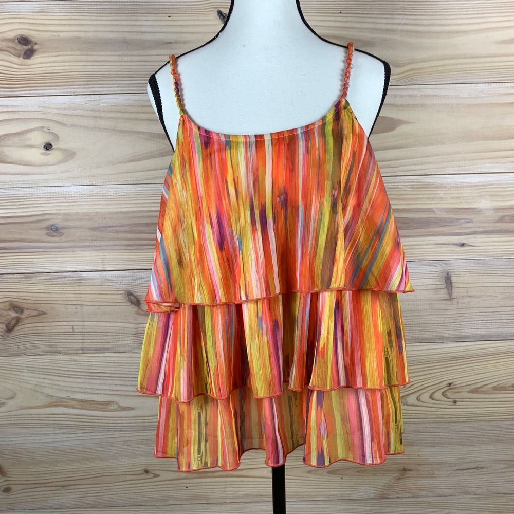 Label Ritu Kumar Cami Women M‎ Colorful Streaks Tiered Ruffle Tank Top Party